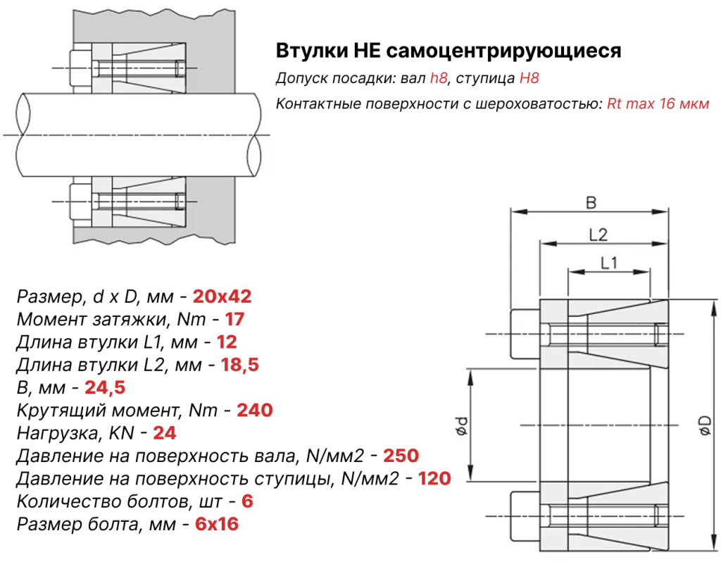 Чертеж втулка зажимная ВК45 20х42